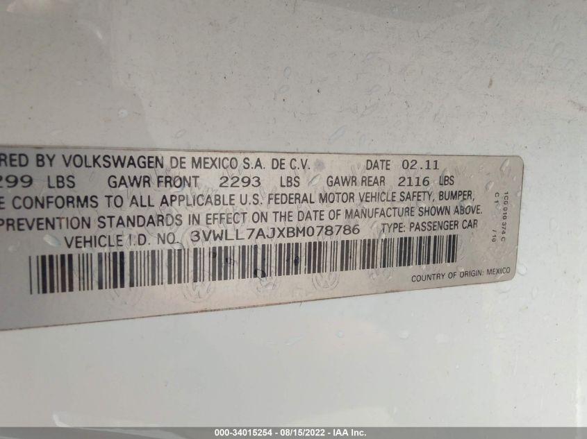 3VWLL7AJXBM078786 2011 Volkswagen Jetta 2.0L Tdi Le