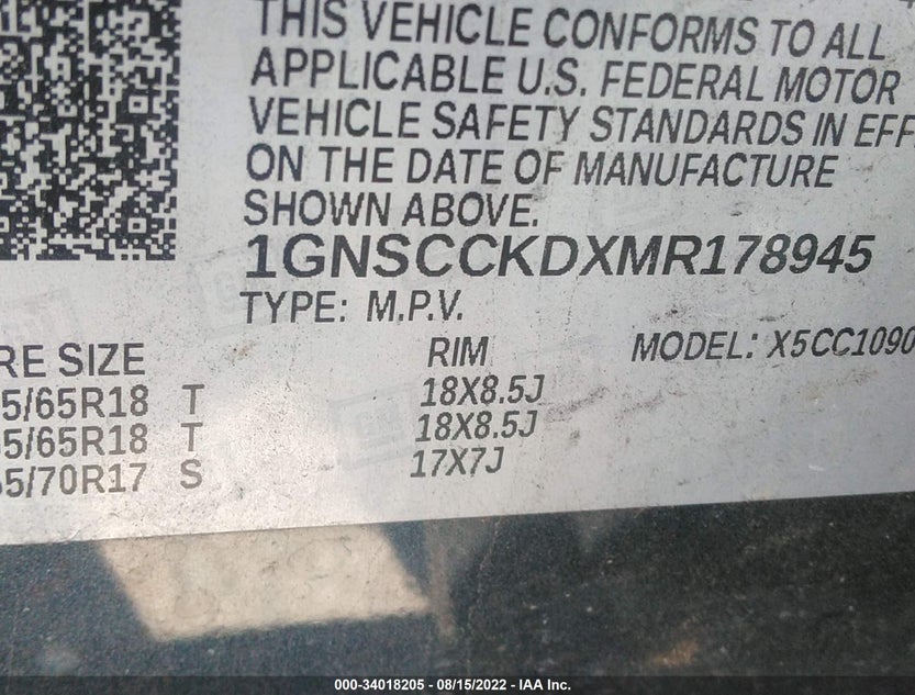 1GNSCCKDXMR178945