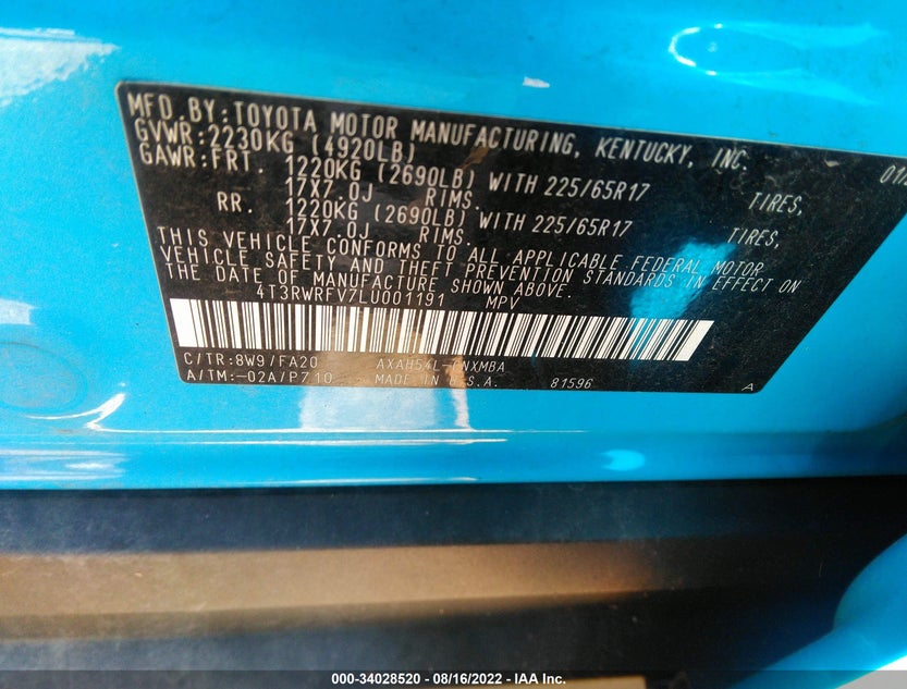 4T3RWRFV7LU001191