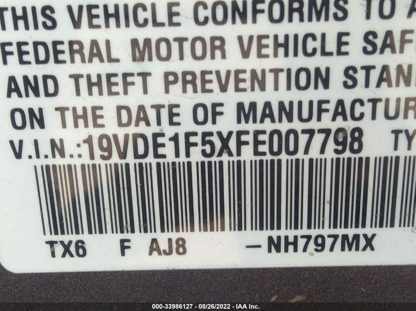 19VDE1F5XFE007798 2015 Acura Ilx 2.0L