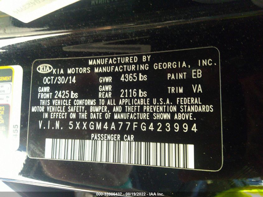 5XXGM4A77FG423994 2015 Kia Optima Lx