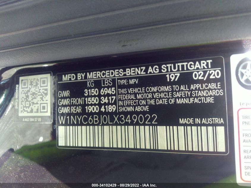 VIN W1NYC6BJ0LX349022 2020 Mercedes-Benz G-Class, G... no.9