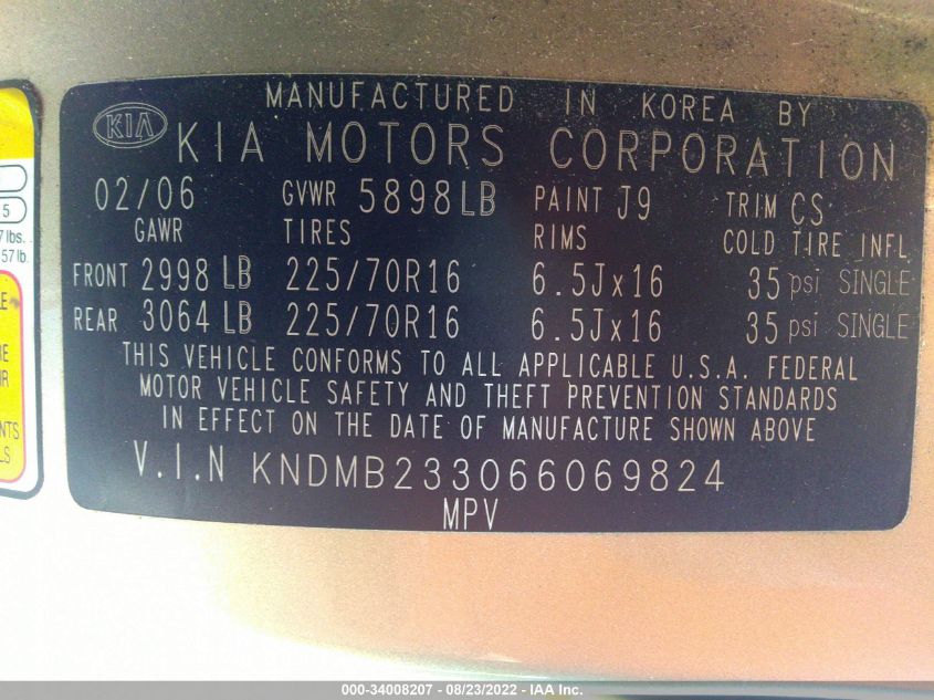 KNDMB233066069824 2006 Kia Sedona Lx/Ex