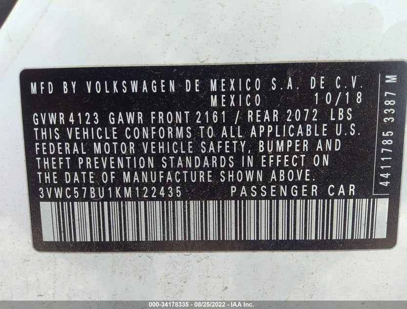 3VWC57BU1KM122435