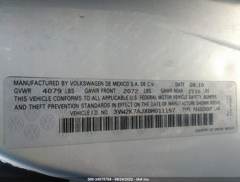3VW2K7AJXBM011197