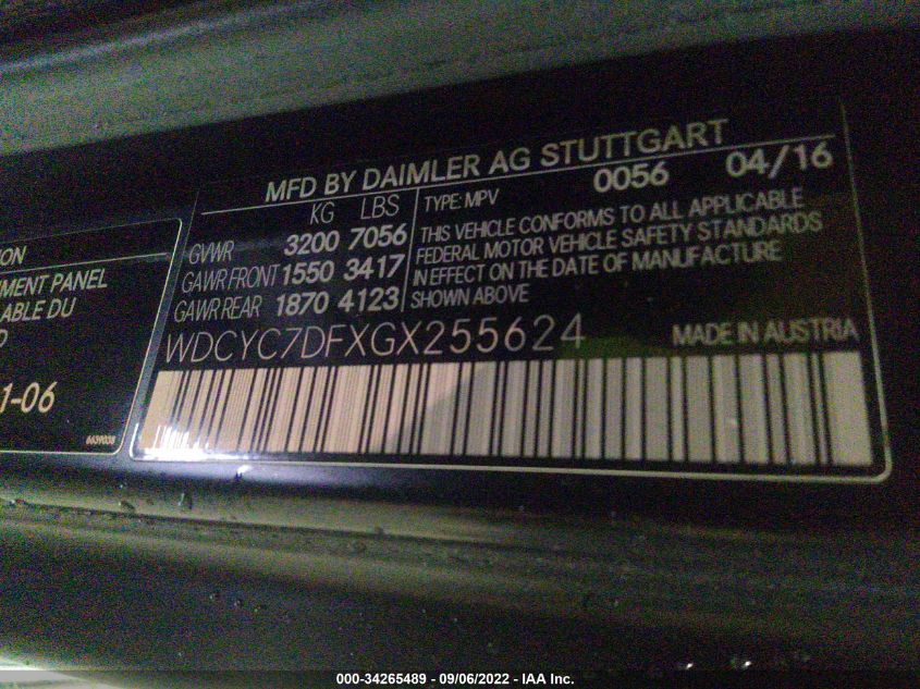 VIN WDCYC7DFXGX255624 2016 Mercedes-Benz G-Class, A... no.9