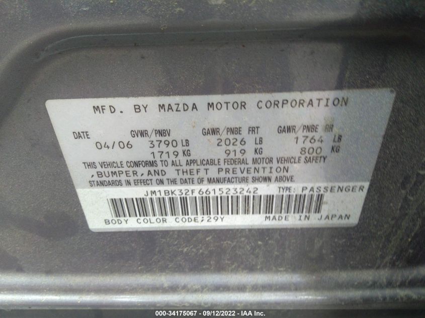 JM1BK32F661523242 2006 Mazda Mazda3 I