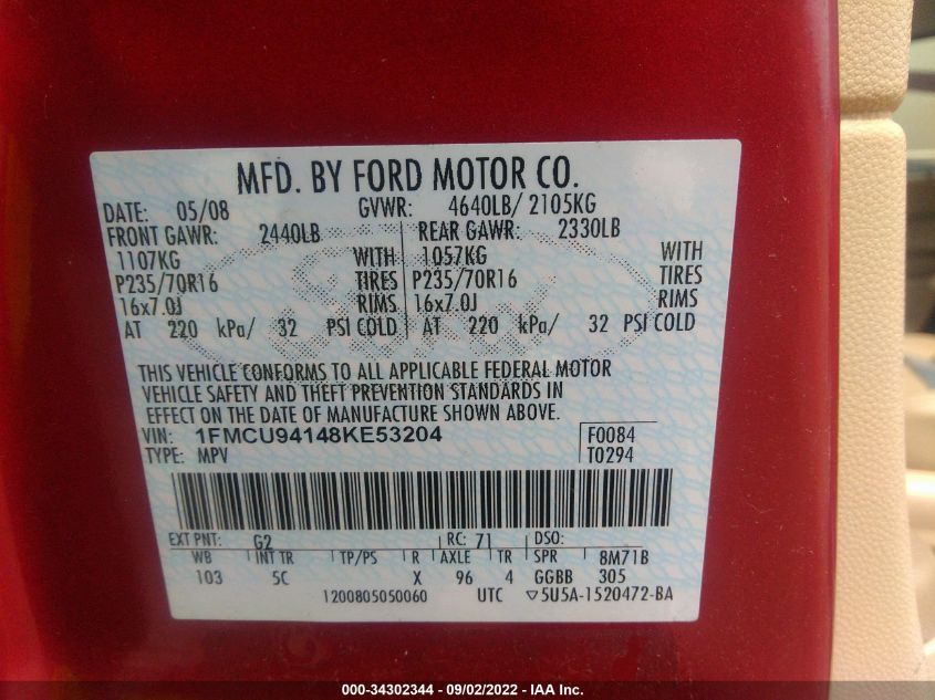 1FMCU94148KE53204 2008 Ford Escape Limited