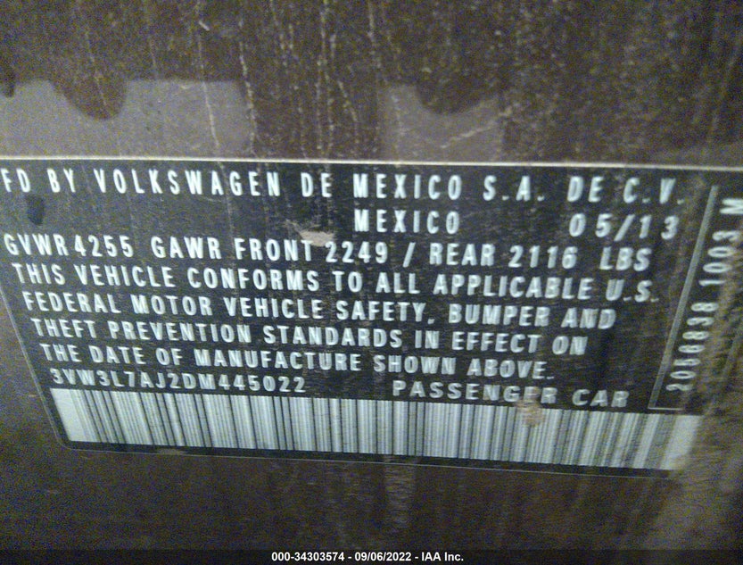 3VW3L7AJ2DM445022