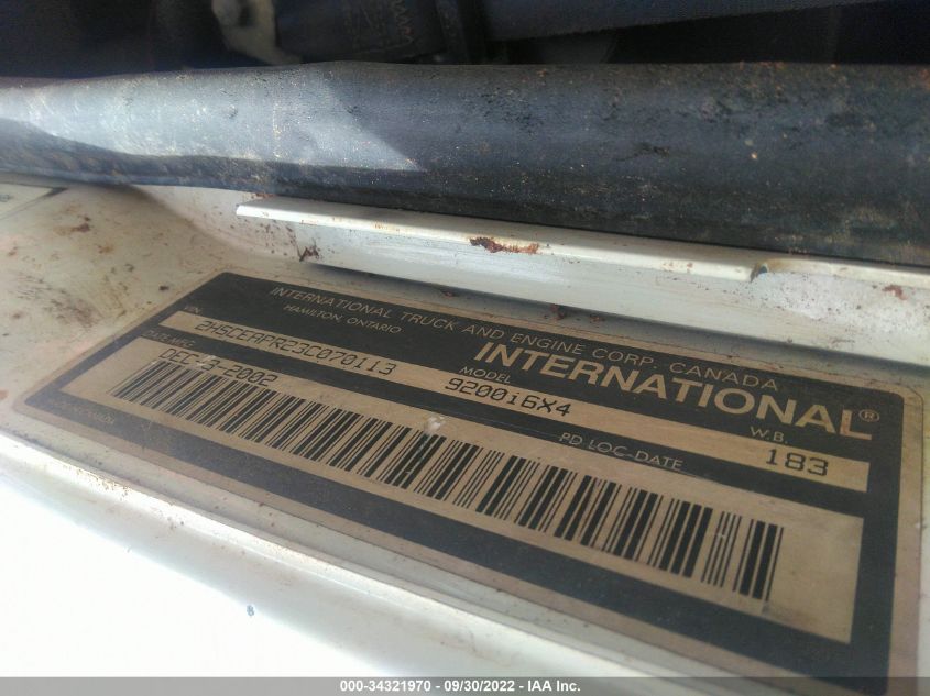 2003 International 9200 9200I VIN: 2HSCEAPR23C070113 Lot: 34321970