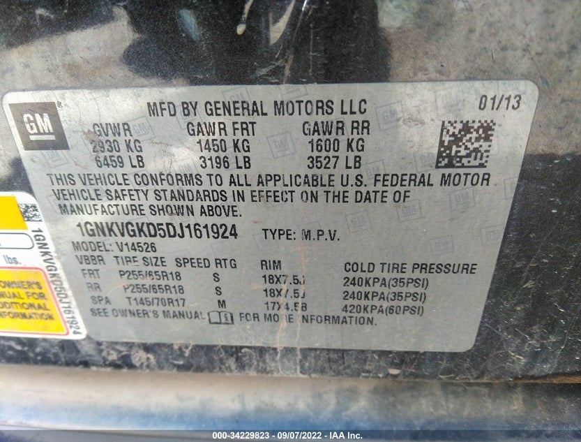 1GNKVGKD5DJ161924