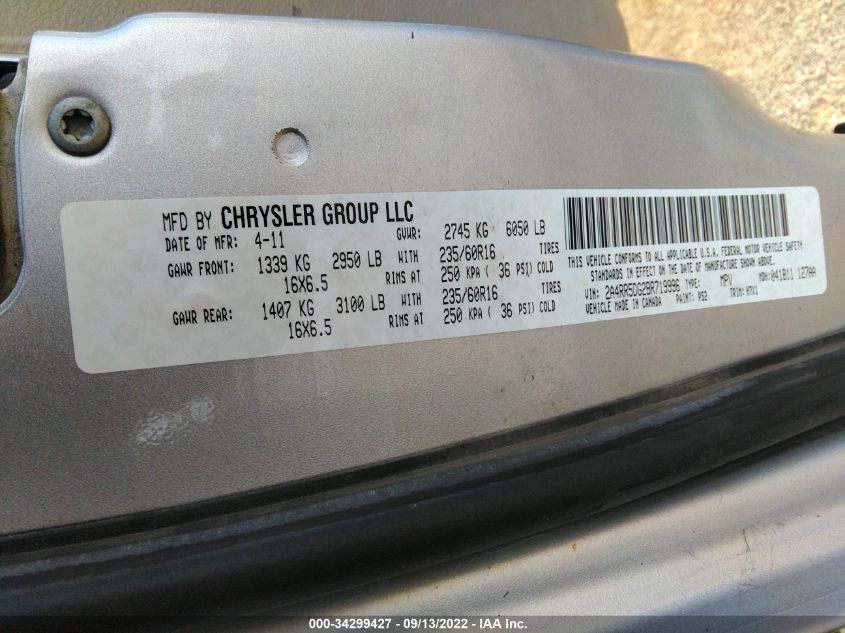 2011 Chrysler Town & Country Touring VIN: 2A4RR5DG2BR719996 Lot: 34299427