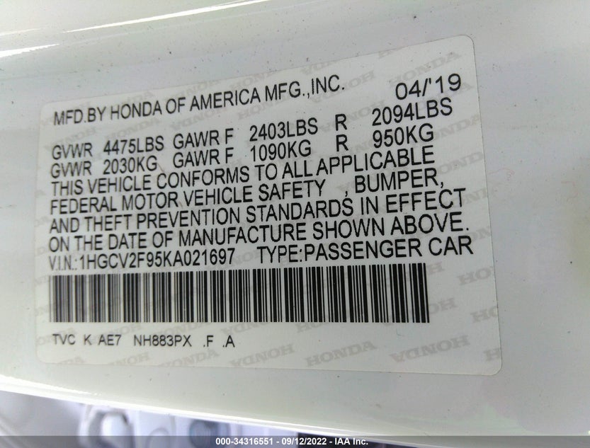 1HGCV2F95KA021697