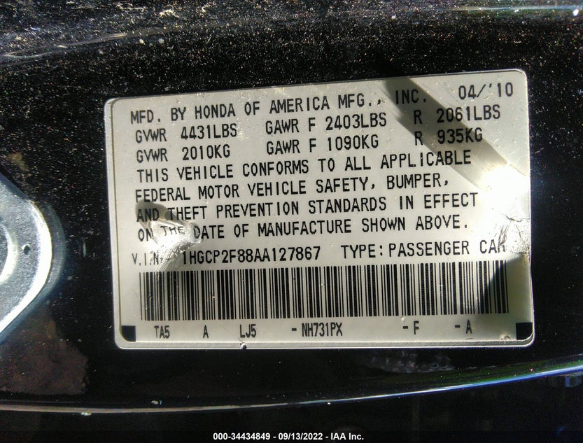 1HGCP2F88AA127867