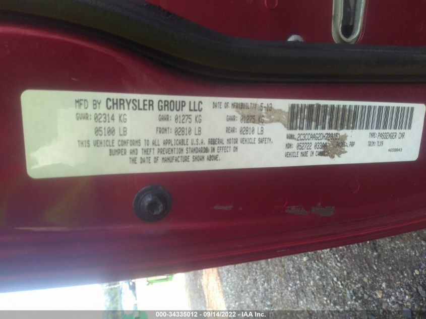 2013 Chrysler 300 VIN: 2C3CCAAG2DH723151 Lot: 34335012