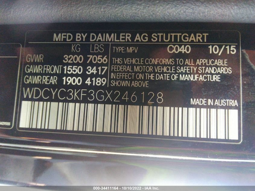 VIN WDCYC3KF3GX246128 2016 Mercedes-Benz G-Class, G... no.9