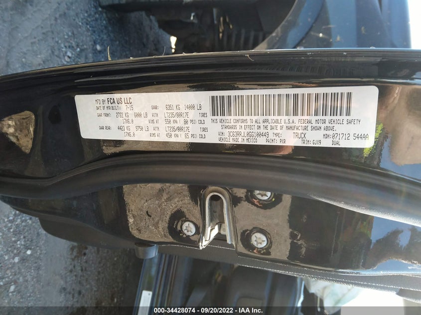 2016 Ram 3500 Laramie VIN: 3C63RRJL0GG100449 Lot: 34428074