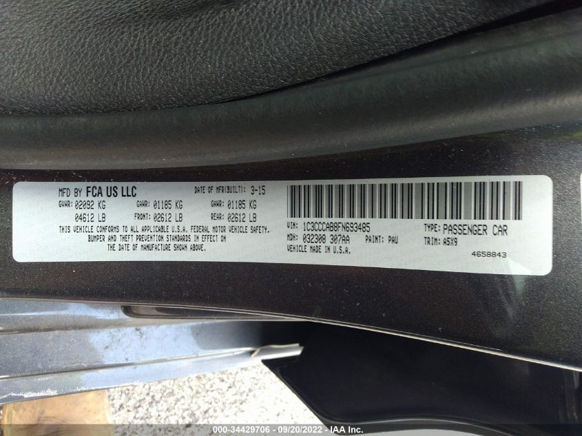 2015 Chrysler 200 Limited VIN: 1C3CCCAB8FN693485 Lot: 34429706