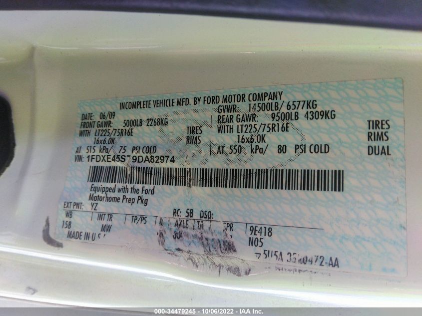 2009 Ford E-450 Cutaway VIN: 1FDXE45S79DA82974 Lot: 34479245