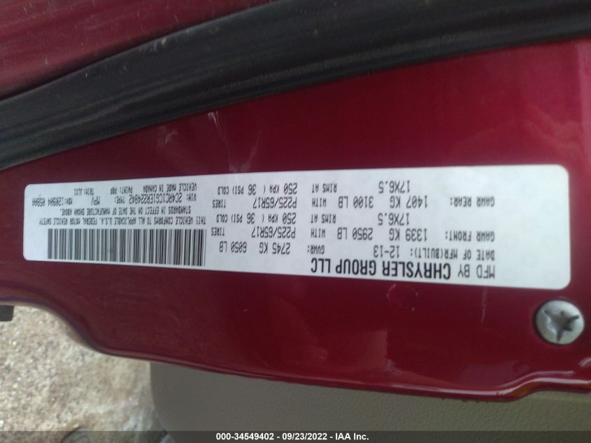 2014 Chrysler Town & Country Touring-L VIN: 2C4RC1CG1ER224842 Lot: 34549402