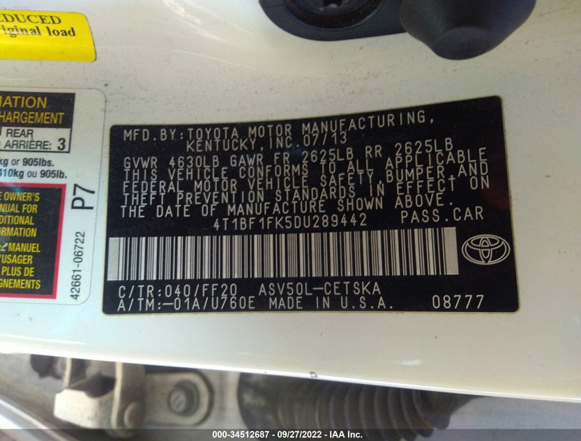 4T1BF1FK5DU289442