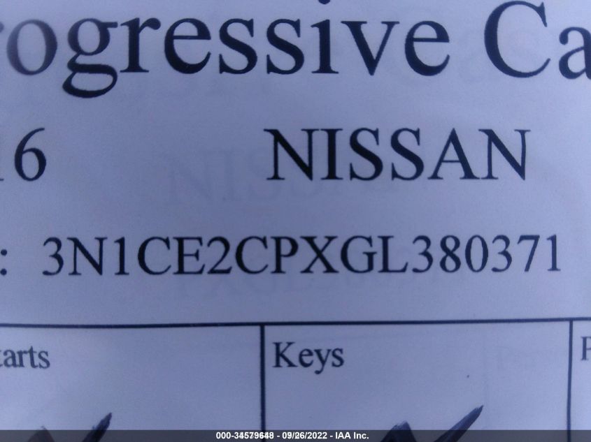 3N1CE2CPXGL380371 2016 Nissan Versa Note S Plus/Sv/Sr/S (Sr)/Sl