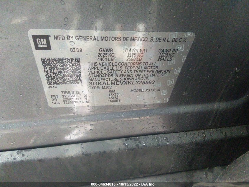 2019 GMC Terrain Sle VIN: 3GKALMEVXKL325563 Lot: 34634815