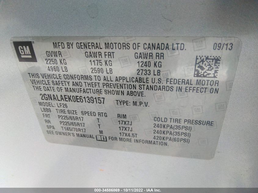 2GNALAEK0E6139157 2014 Chevrolet Equinox Ls