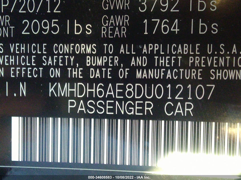 2013 Hyundai Elantra Coupe Gs Pzev VIN: KMHDH6AE8DU012107 Lot: 34608583