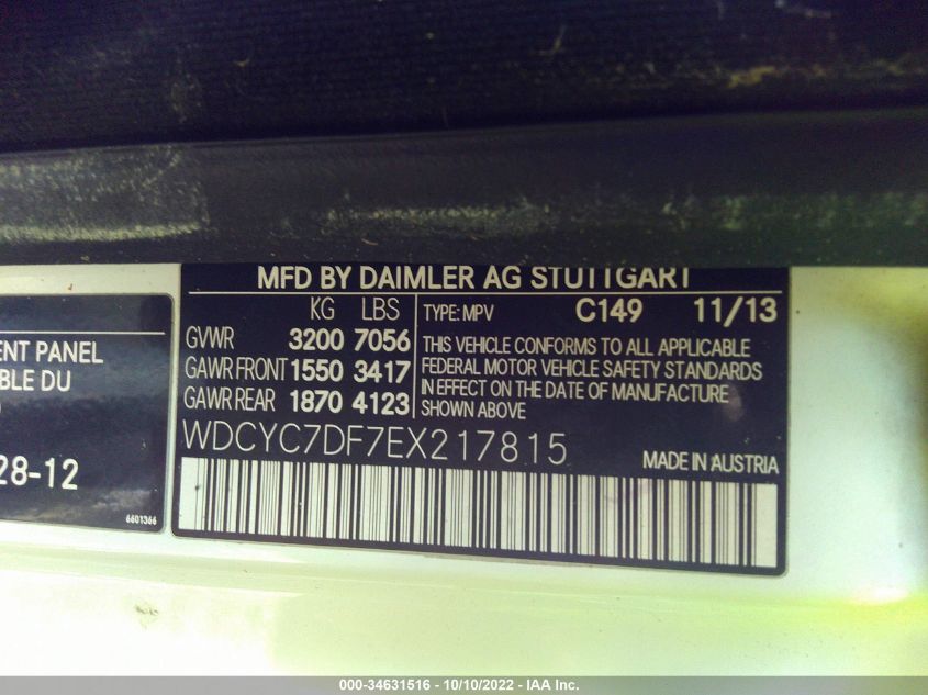 VIN WDCYC7DF7EX217815 2014 Mercedes-Benz G-Class, G... no.9