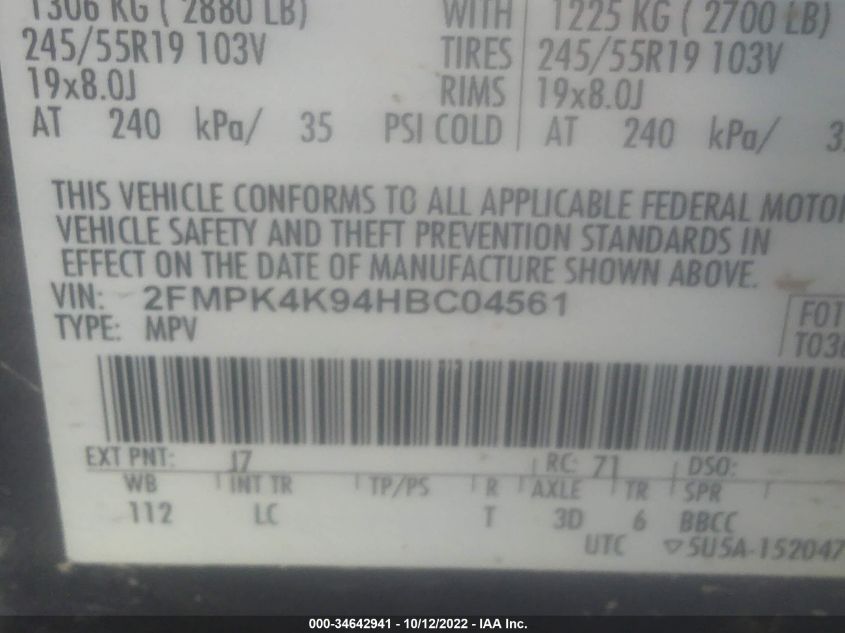 2FMPK4K94HBC04561 2017 Ford Edge Titanium