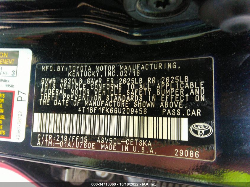 4T1BF1FK6GU209456 2016 Toyota Camry Se