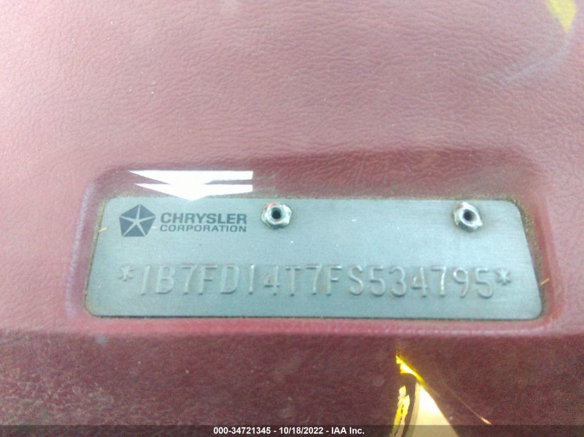 1985 Dodge D-Series D100/D150 VIN: 1B7FD14T7FS534795 Lot: 34721345