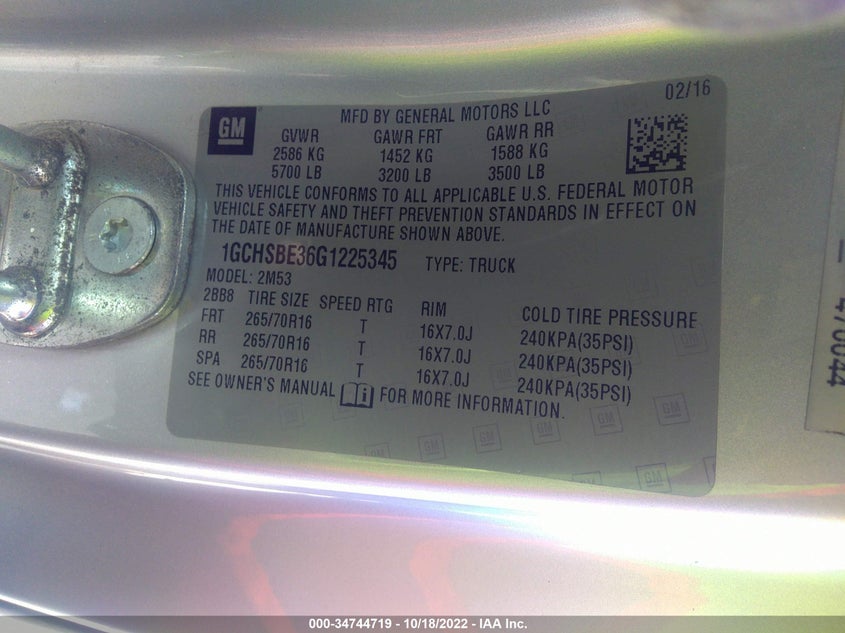 1GCHSBE36G1225345 2016 CHEVROLET COLORADO photo no. 9