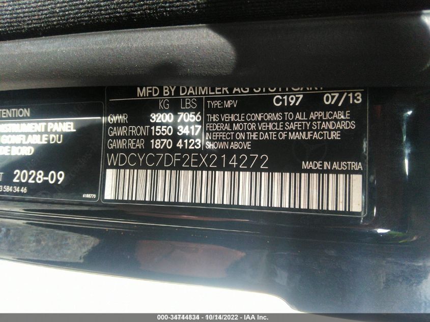 VIN WDCYC7DF2EX214272 2014 Mercedes-Benz G-Class, G... no.9