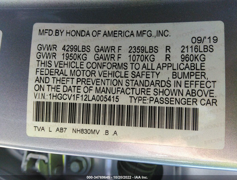 1HGCV1F12LA005415