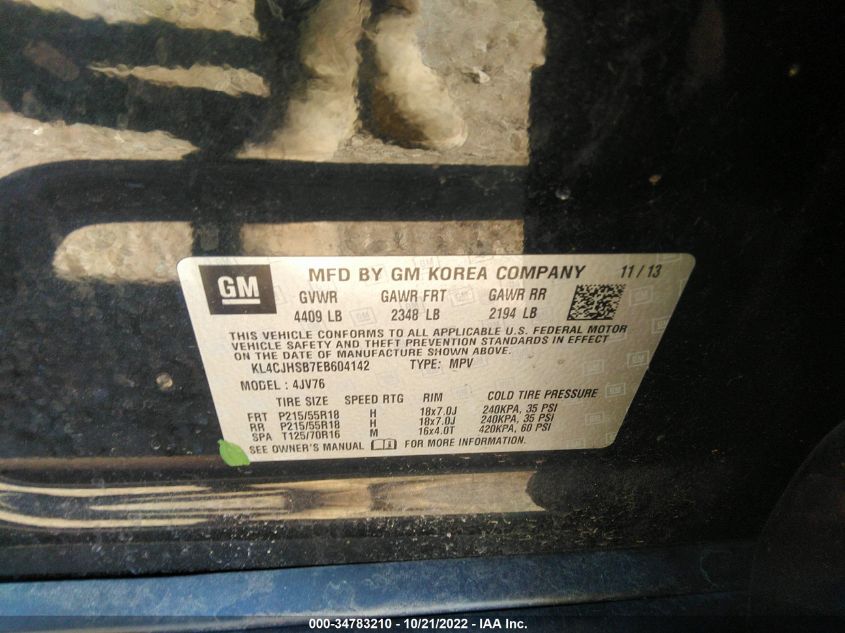 2014 Buick Encore Premium VIN: KL4CJHSB7EB604142 Lot: 34783210