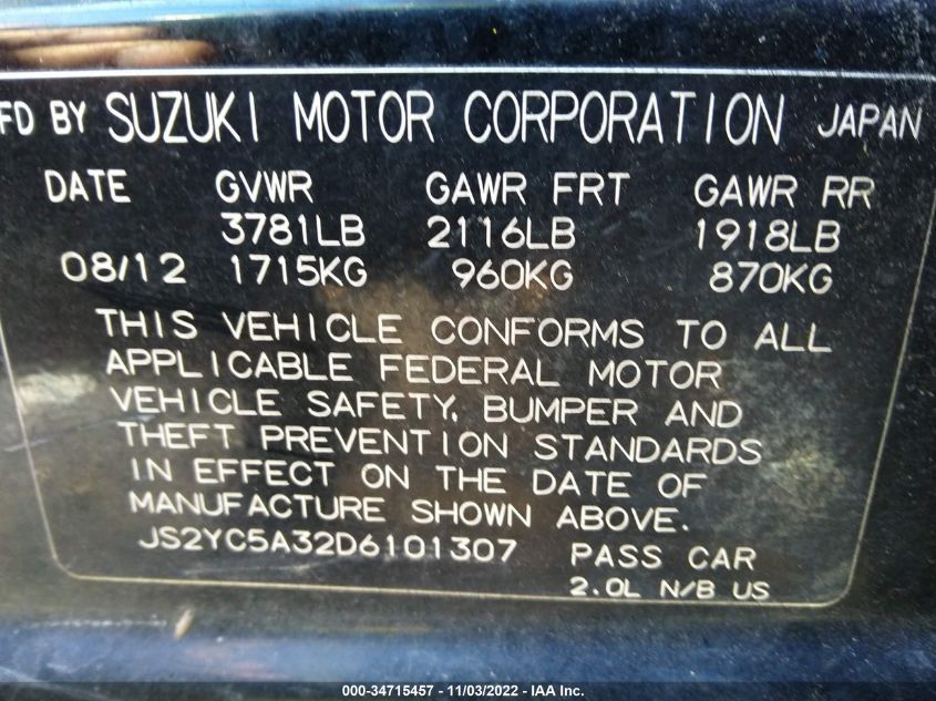 VIN JS2YC5A32D6101307 2013 Suzuki SX4, Le Popular no.9