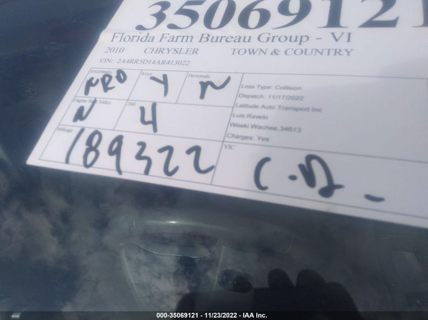 2010 Chrysler Town & Country Touring VIN: 2A4RR5D14AR413022 Lot: 35069121