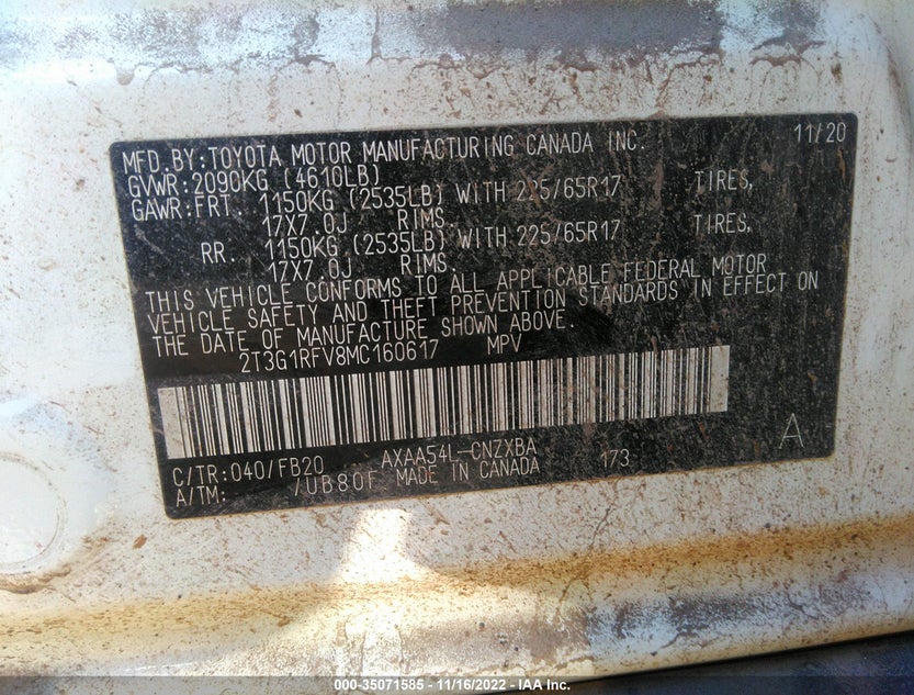 2T3G1RFV8MC160617