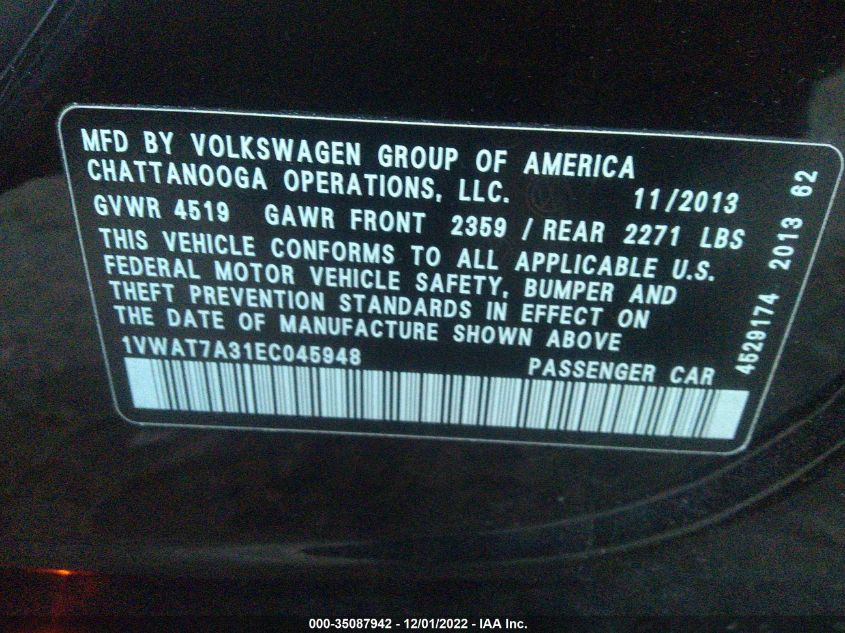 VIN 1VWAT7A31EC045948 2014 VOLKSWAGEN PASSAT no.9