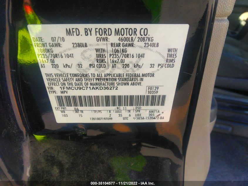 1FMCU9C71AKD36272 2010 Ford Escape Xls