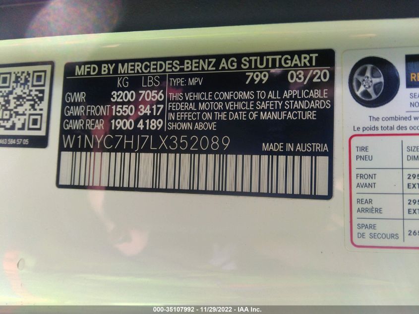 VIN W1NYC7HJ7LX352089 2020 Mercedes-Benz G-Class, A... no.9