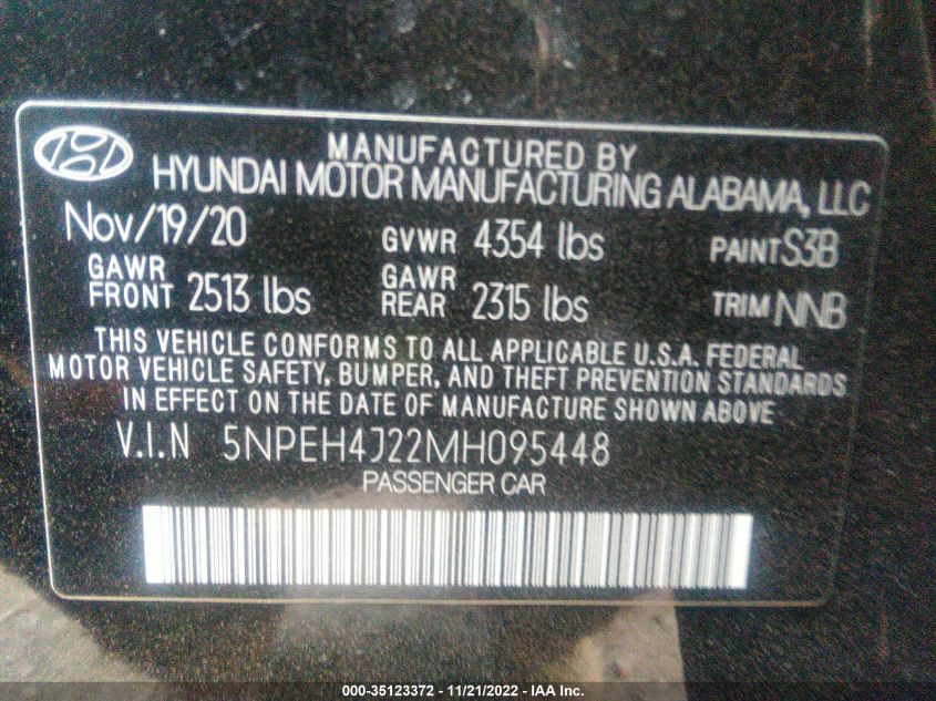 5NPEH4J22MH095448 2021 Hyundai Sonata Limited