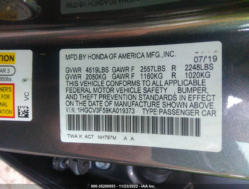 1HGCV3F59KA019373