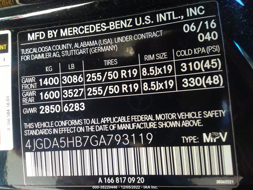 2016 MERCEDES-BENZ GLE-CLASS VIN: 4JGDA5HB7GA793119