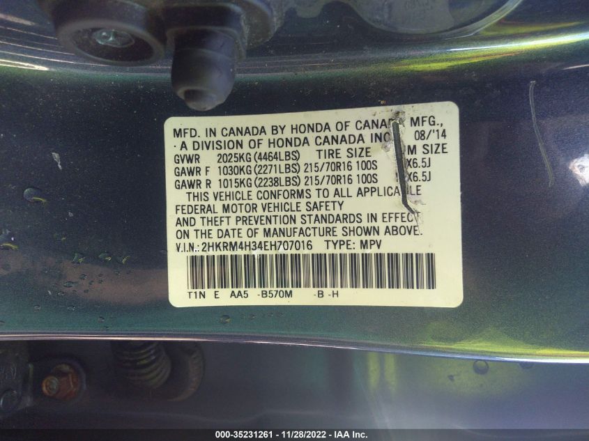 2HKRM4H34EH707016 2014 Honda Cr-V Lx