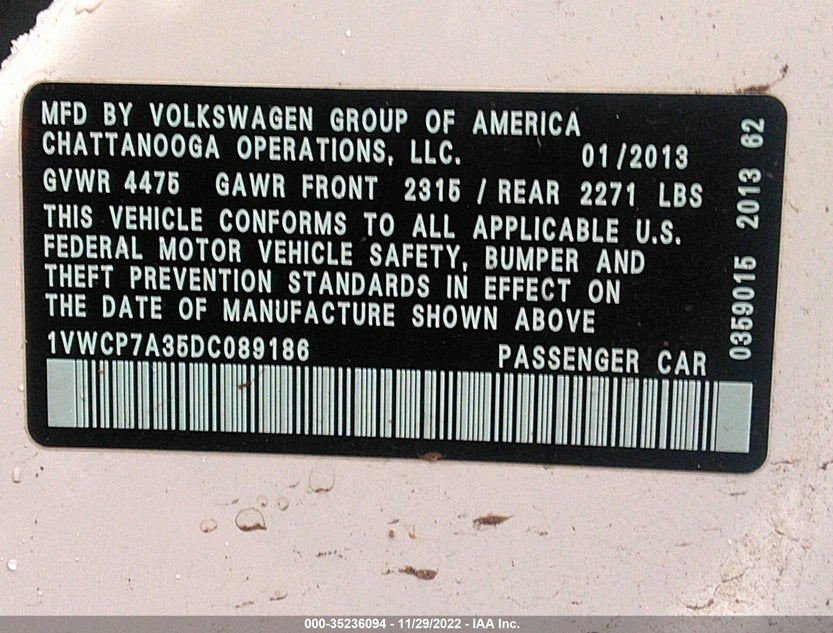1VWCP7A35DC089186