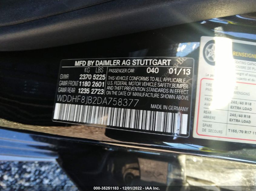 WDDHF8JB2DA758377 2013 Mercedes-Benz E 350 4Matic