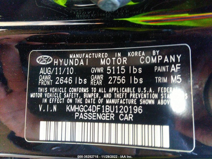 2011 Hyundai Genesis 4.6 VIN: KMHGC4DF1BU120196 Lot: 35252715